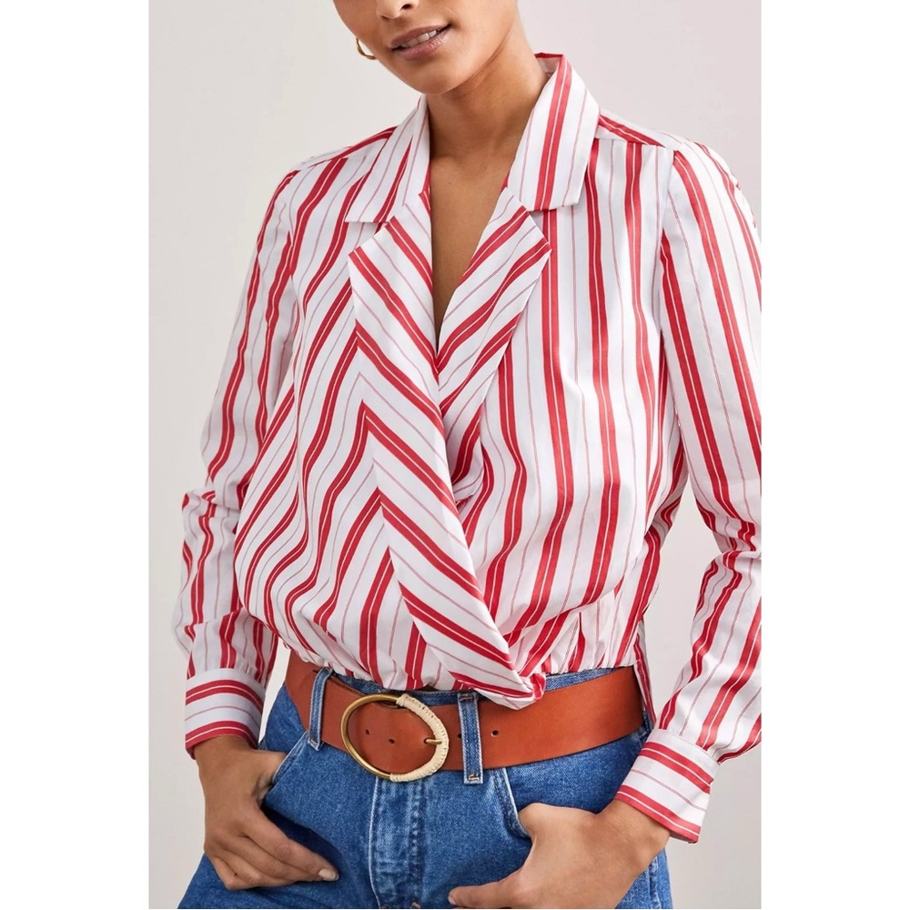 Striped Wrap Blouse - Red/White